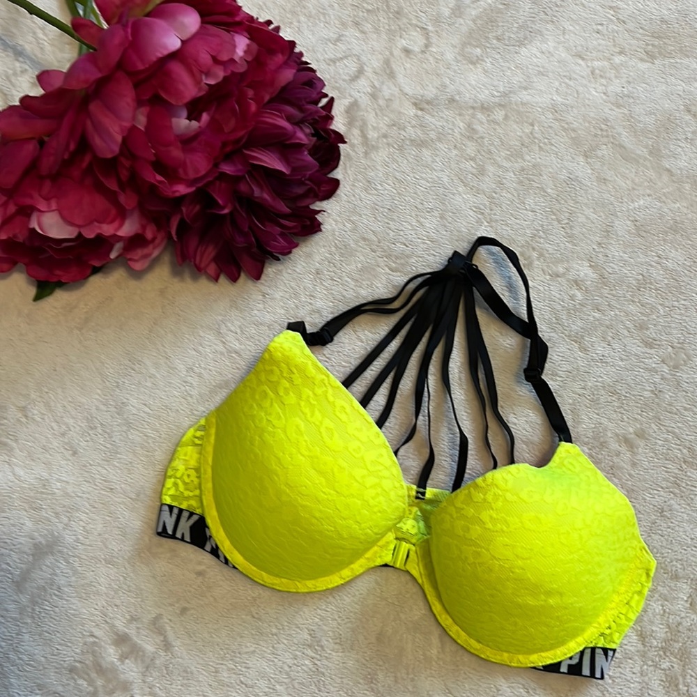 {VS} Neon Yellow Strappy Bra 34C